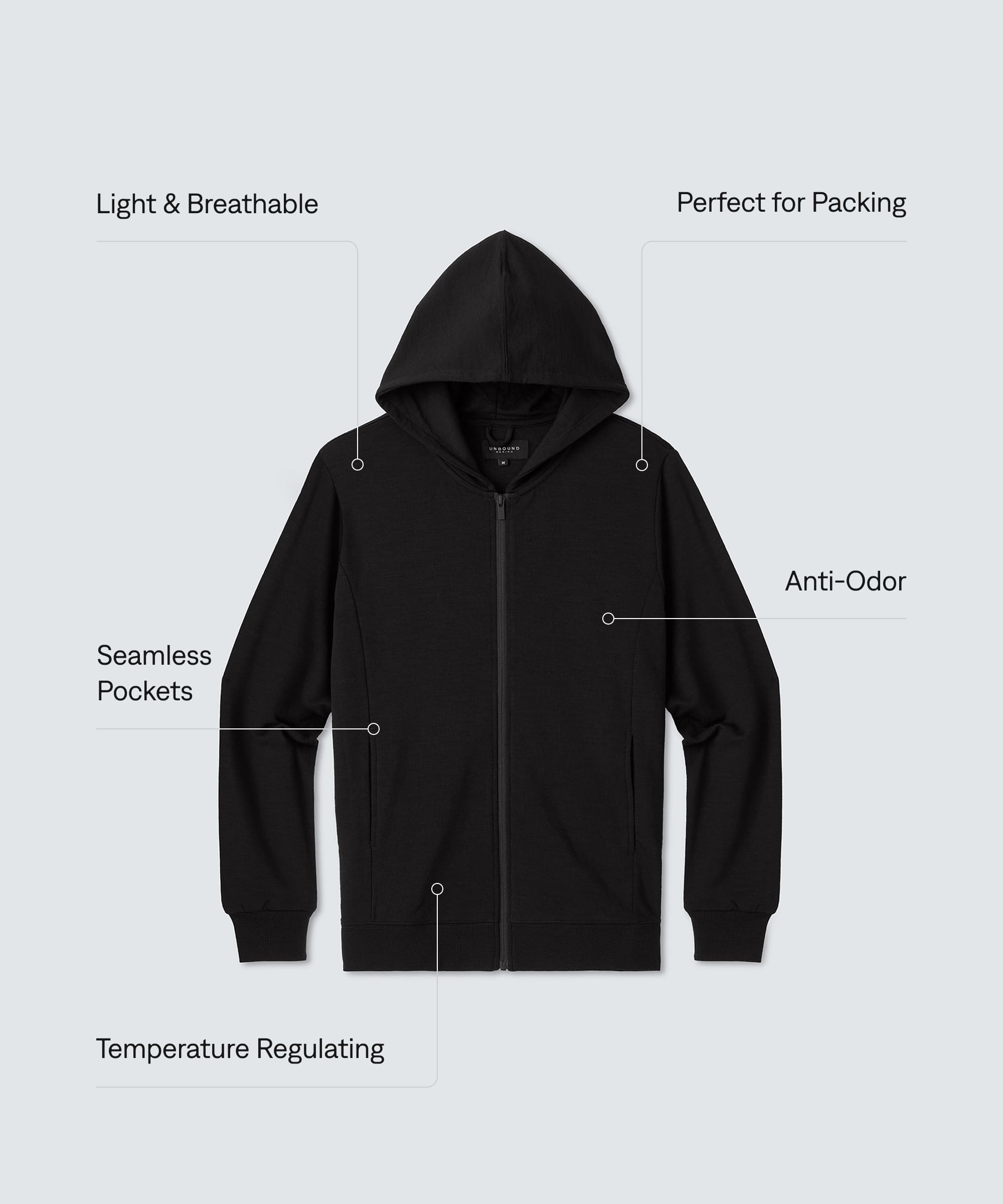 unbound merino Compact Travel Hoodie 黒M Men's Compact Travel Hoodie | Unbound Merino