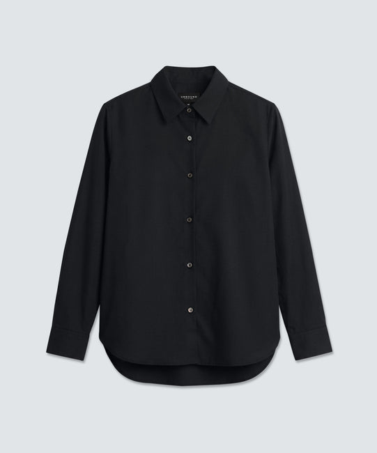 Women's Merino Poplin Button-Up Shirt | Black | Size XL | Unbound Merino Women's Merino Poplin Button-Up Shirt | Black | Size XL | Unbound Merino