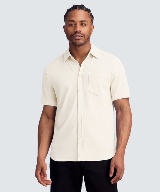 Men's Relaxed Short Sleeve Merino Button-Up Shirt | Salt-Pepper | Size Small | Unbound Merino Men's Relaxed Short Sleeve Merino Button-Up Shirt | Salt-Pepper | Size Small | Unbound Merino