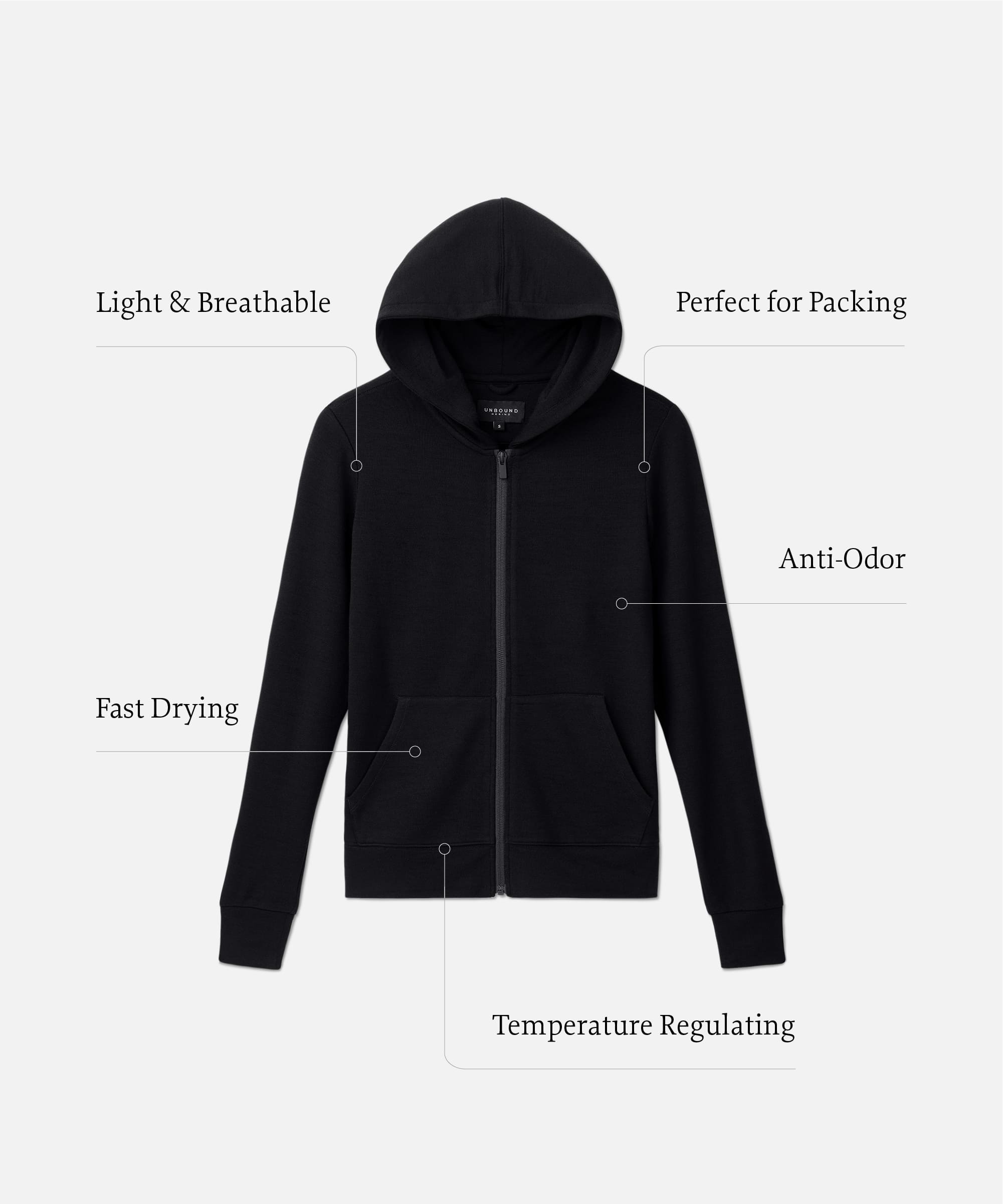 unbound merino Compact Travel Hoodie 黒M Men's Compact Travel Hoodie | Unbound Merino