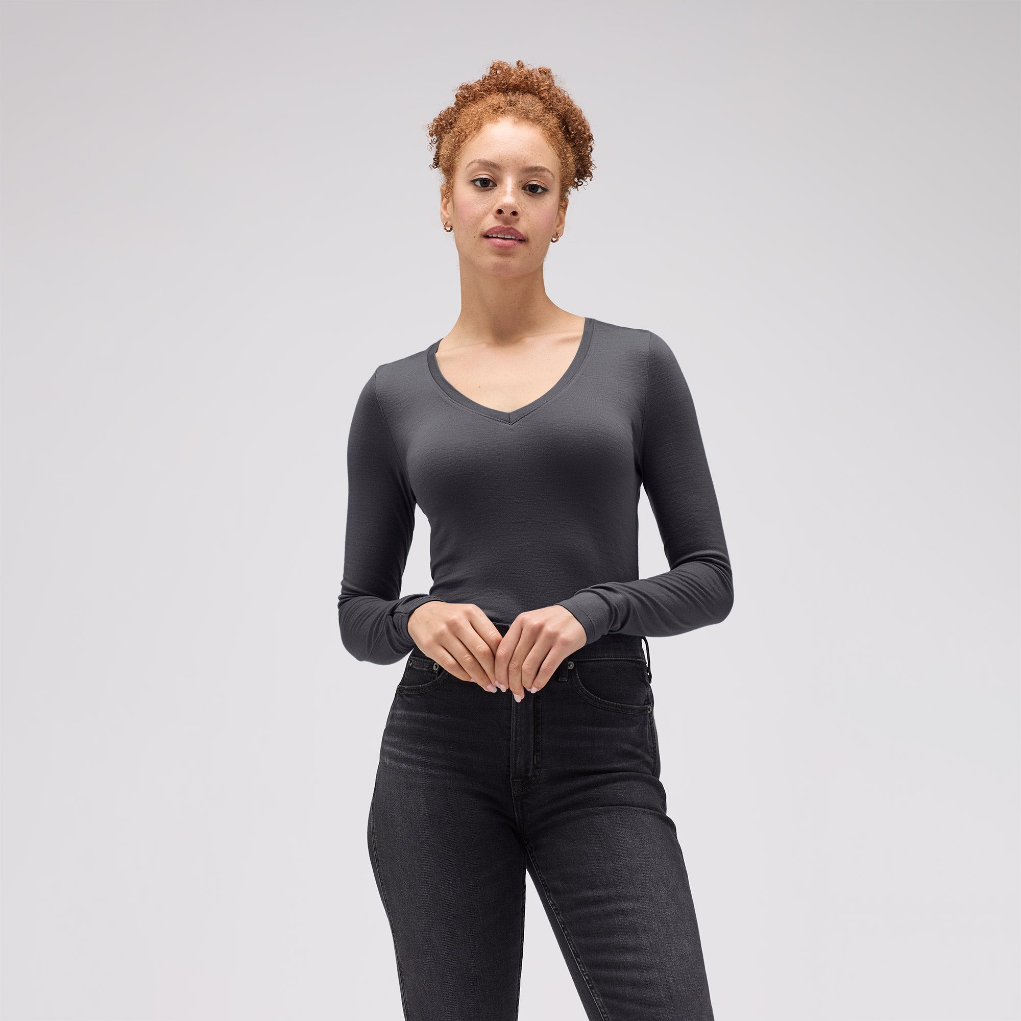★andar★ Woollike Stretch V-Neck Long Sleeve unbound-merino-long-Sleeve-
