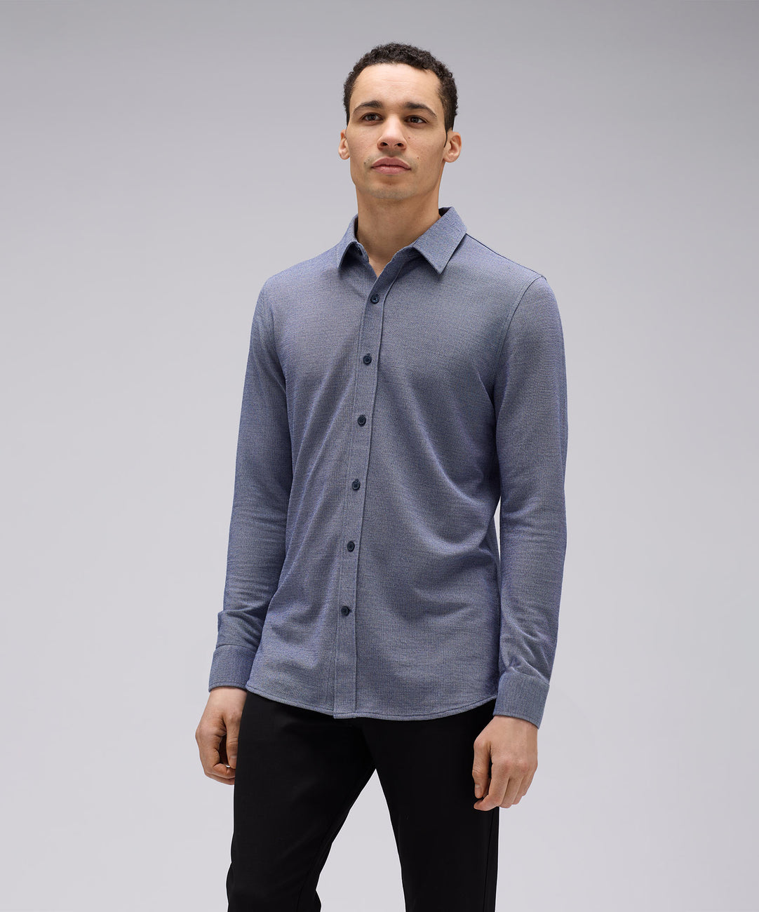 Mens Merino Button-Up - Coastal Blue